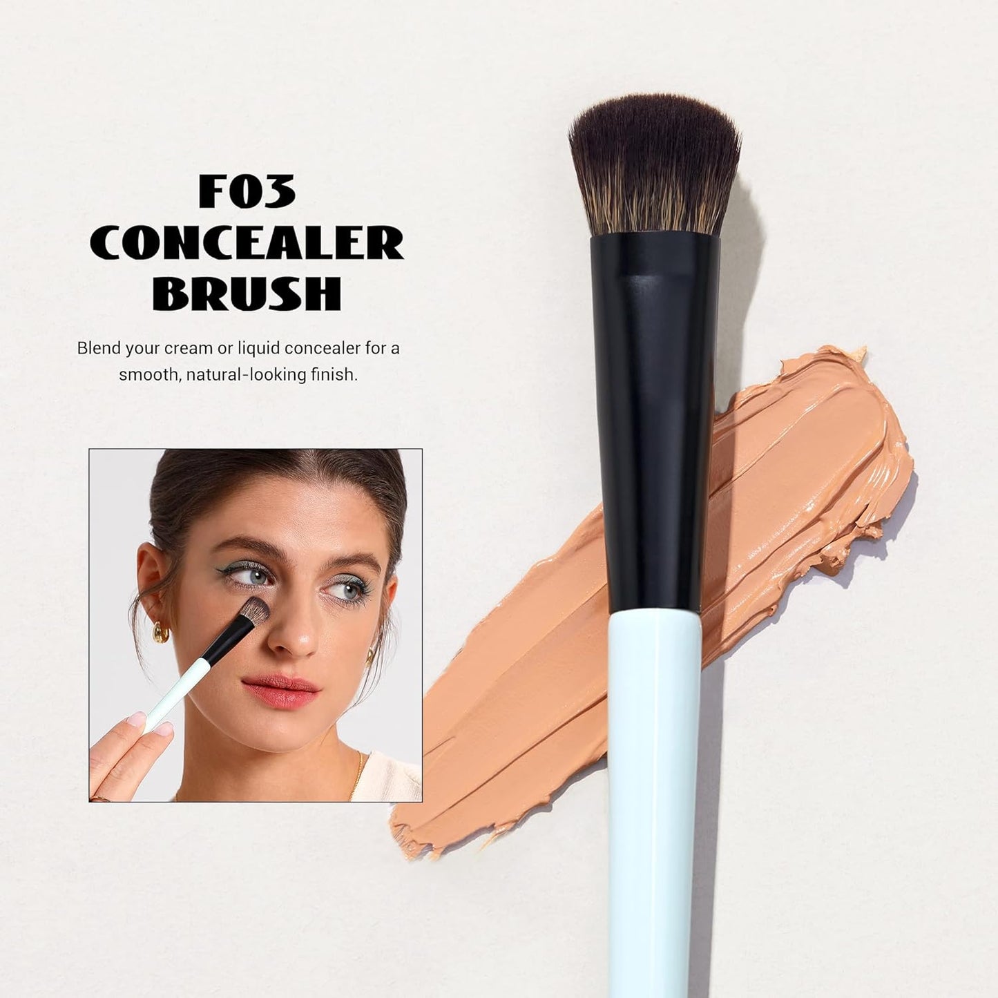Jessup Face Makeup Brushes Blue 3pcs Double Ended Makeup Brush for Foundation Contour Blush Highlight and Concealer Brush, Premium Synthetic Brush Set T503