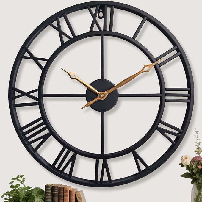 24 Inch Large Wall Clocks for Living Room Decor, Big Black Roman Numerals by Unknown