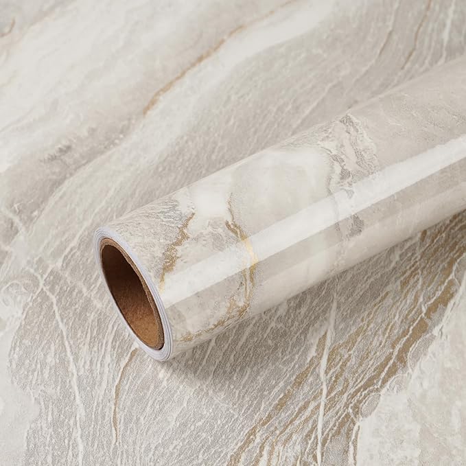VEELIKE Glossy Beige Gold Liquid Marble Contact Paper by VEELIKE