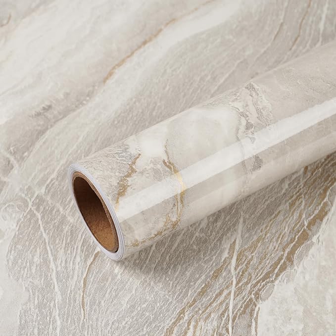 VEELIKE Wide 32''x354'' Beige Gold Marble Contact Paper by VEELIKE