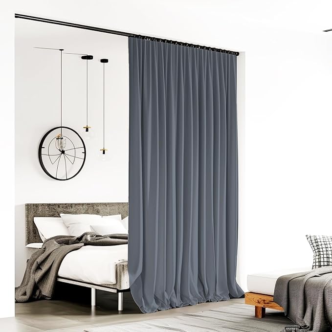 Room Divider Curtains for Ceiling Track Rod, 15 ft Wide x 8 ft Tall, Dark Grey - Image 2