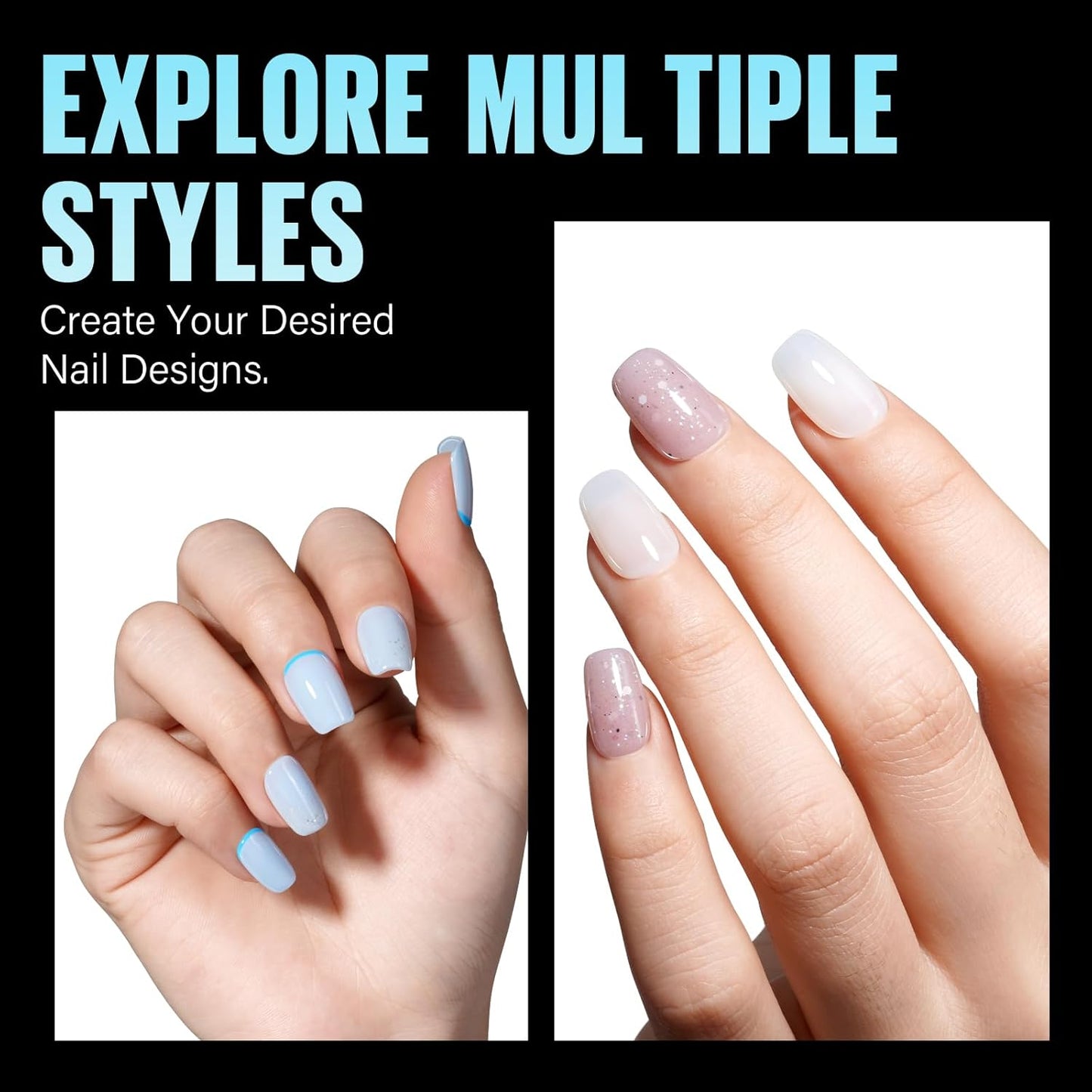 TOMICCA Extra Short Square Nail Tips,Fake Nails Half Matte Acrylic Gel Nail Tips 240Pcs Full Cover False Nails 12 Sizes for Nail Extension Home DIY Salon