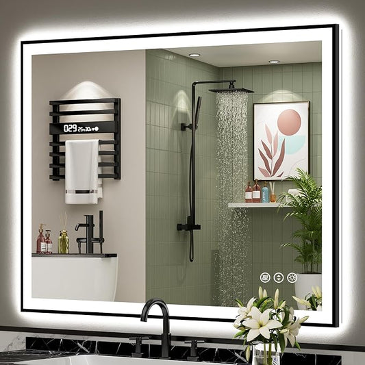 48x40 Black Framed LED Bathroom Mirror by Awandee