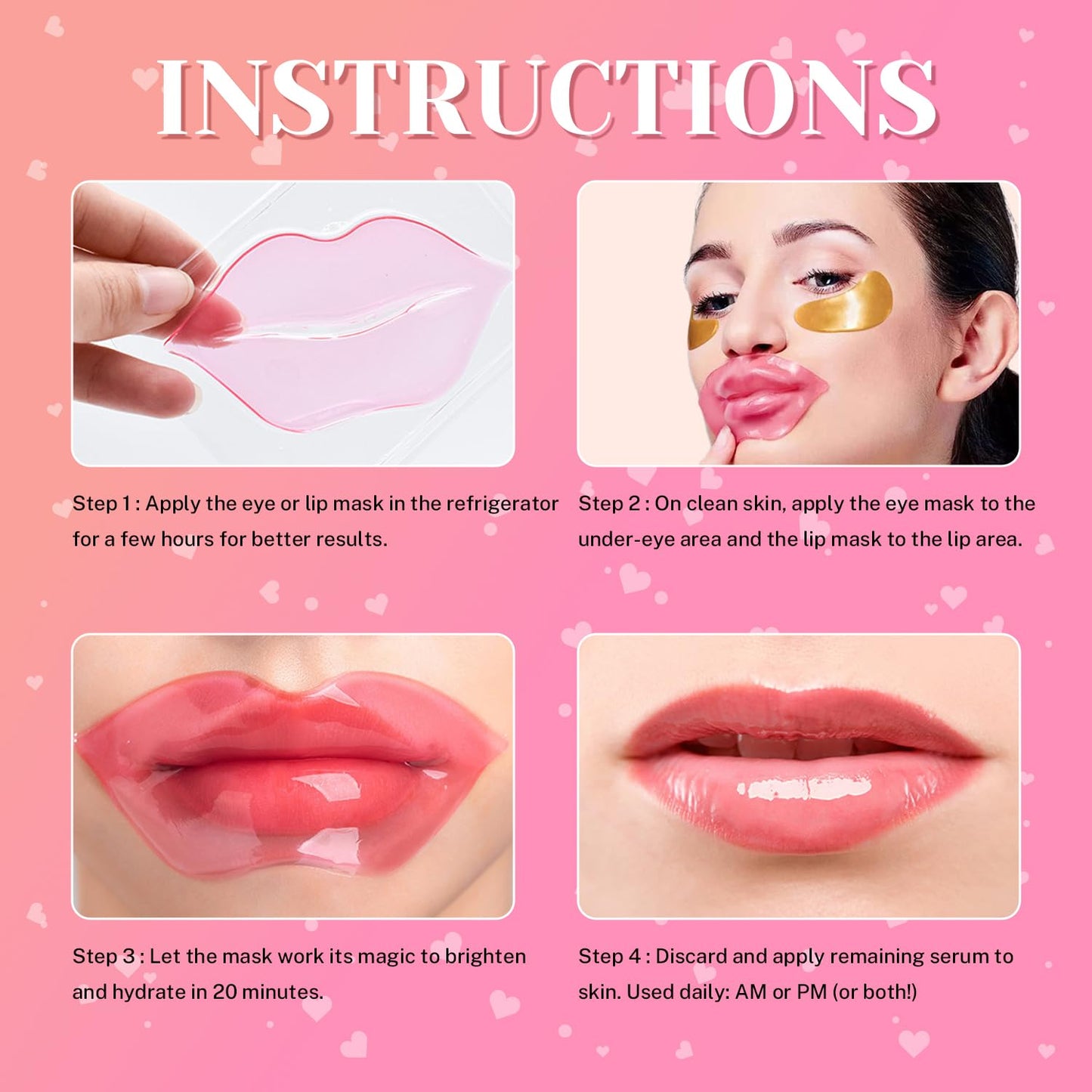 40 Pairs Lip Masks & Eye Masks, 24K Gold Crystal Gel Collagen Eye Pads, Under Eye Patches for Puffy Eyes, Dark Circles, Bachelorette Party Favors, Bridesmaid Gifts, Wrinkles and Fine Lines