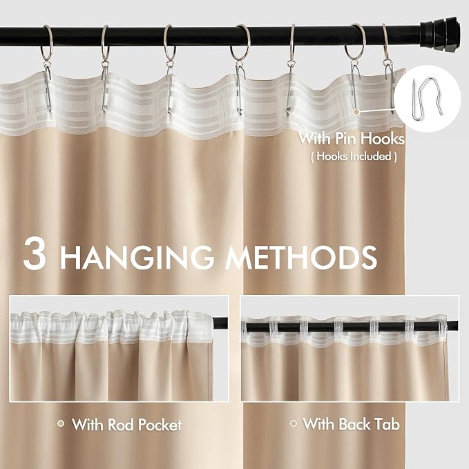 MIULEE Back Tab Beige Curtains 108 Inch Long 2 Panels Set - Image 3
