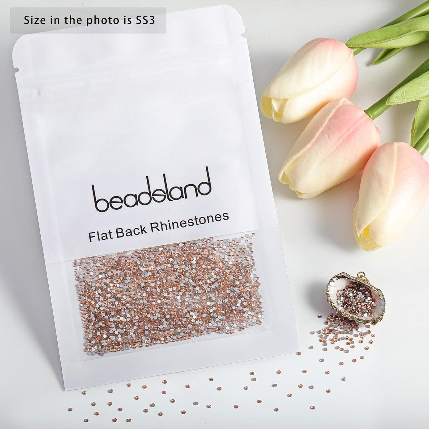 beadsland Flat Back Crystal Rhinestones Round Gems for Nail Art and Craft Glue Fix,Champagne (1.3-1.4mm) SS3/1440pcs