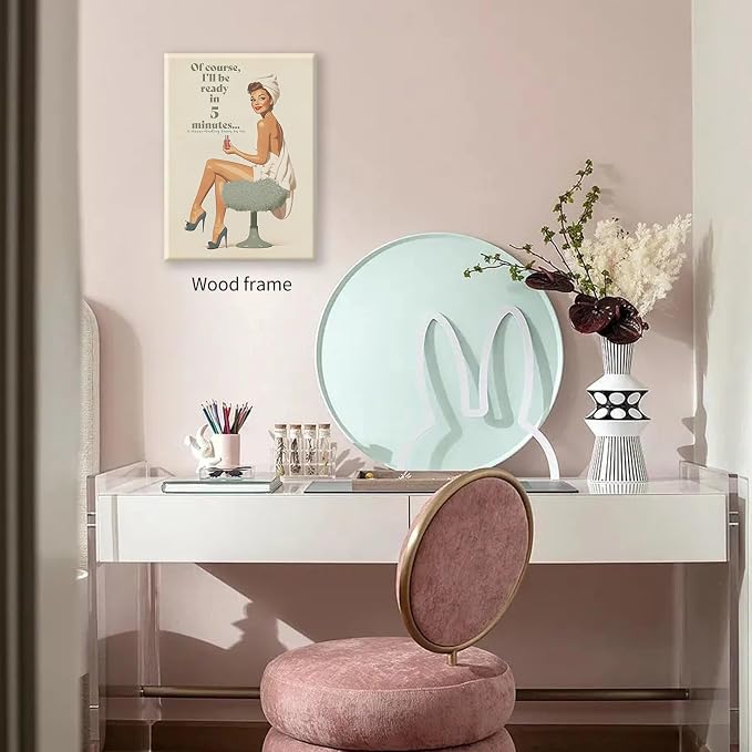 Boho Sage Green Bathroom Poster Vintage 70s Pin Up Girl Wall Art 16X24 inch - Image 6