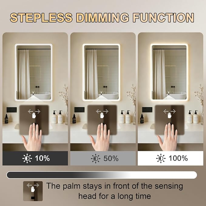 WARM&LOVE 16 x 24 Inch LED Bathroom Mirror, Hand Scan Sensor Anti-Fog Bathroom - Image 3
