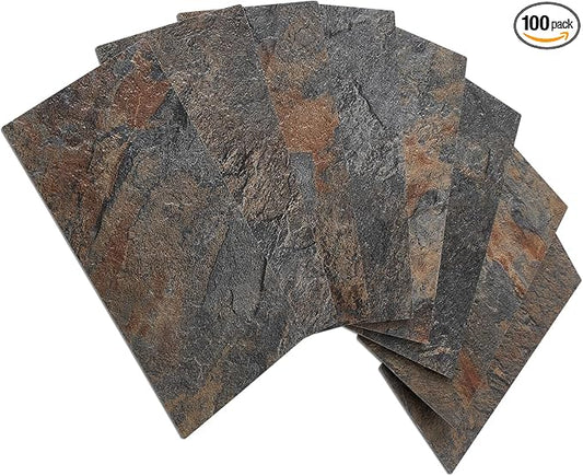 AULIGET 100 Piece Rust Slate Peel and Stick Backsplash Wall Tiles, Laundry Room by AULIGET