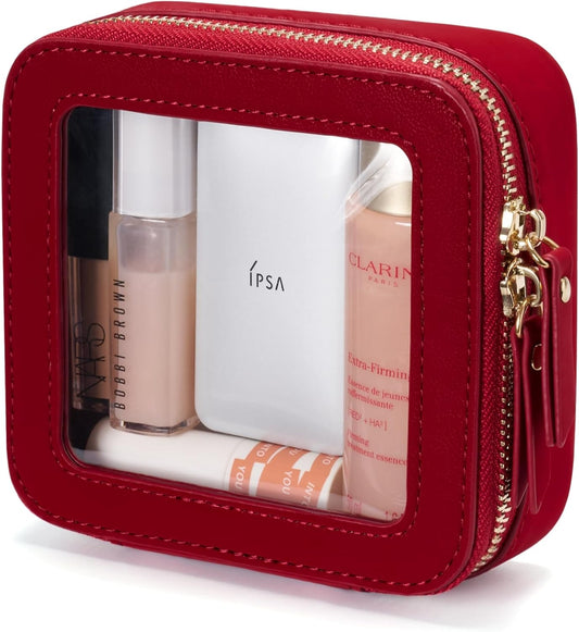 Popvibe Clear Makeup Bag Travel Cosmetic Case Transparent Toiletry Bag with Zipper, Portable Make Up Organizer Traveling Compact Car Bag for Essentials