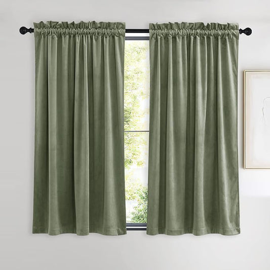 NICETOWN Sage Green Velvet Curtains 54 inches Long 2 Panels by NICETOWN