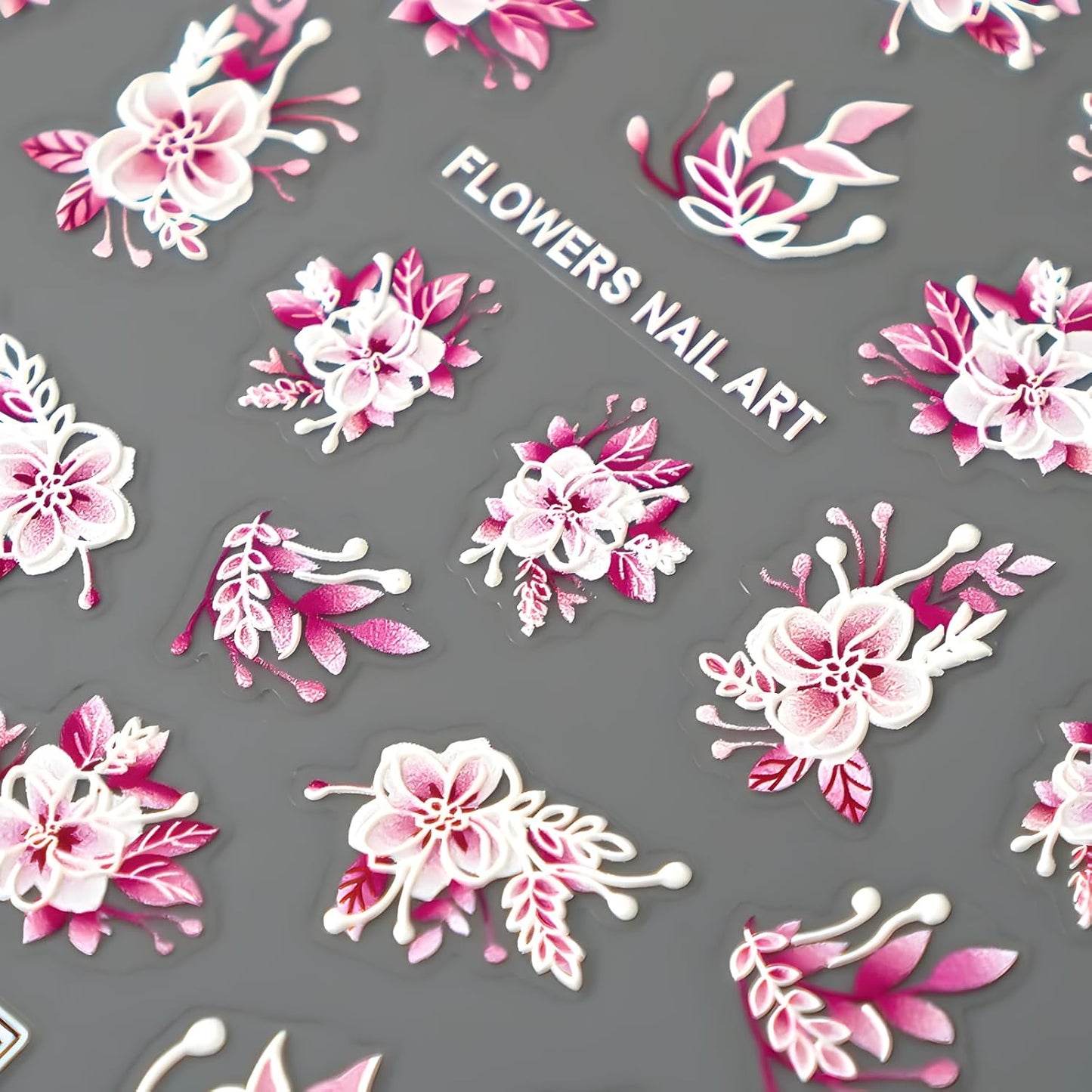 Pink Flowers Nail Art Stickers 5D Embossed Self Adhesive Nail Decals Spring Summer Nail Stickers for Nail Art Flower Nail Design Decoration Accessories for Women and Girls