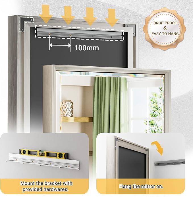 48'' x 30'' Brushed Nickel Framed Beveled Bathroom Mirror, Shatterproof - Image 5