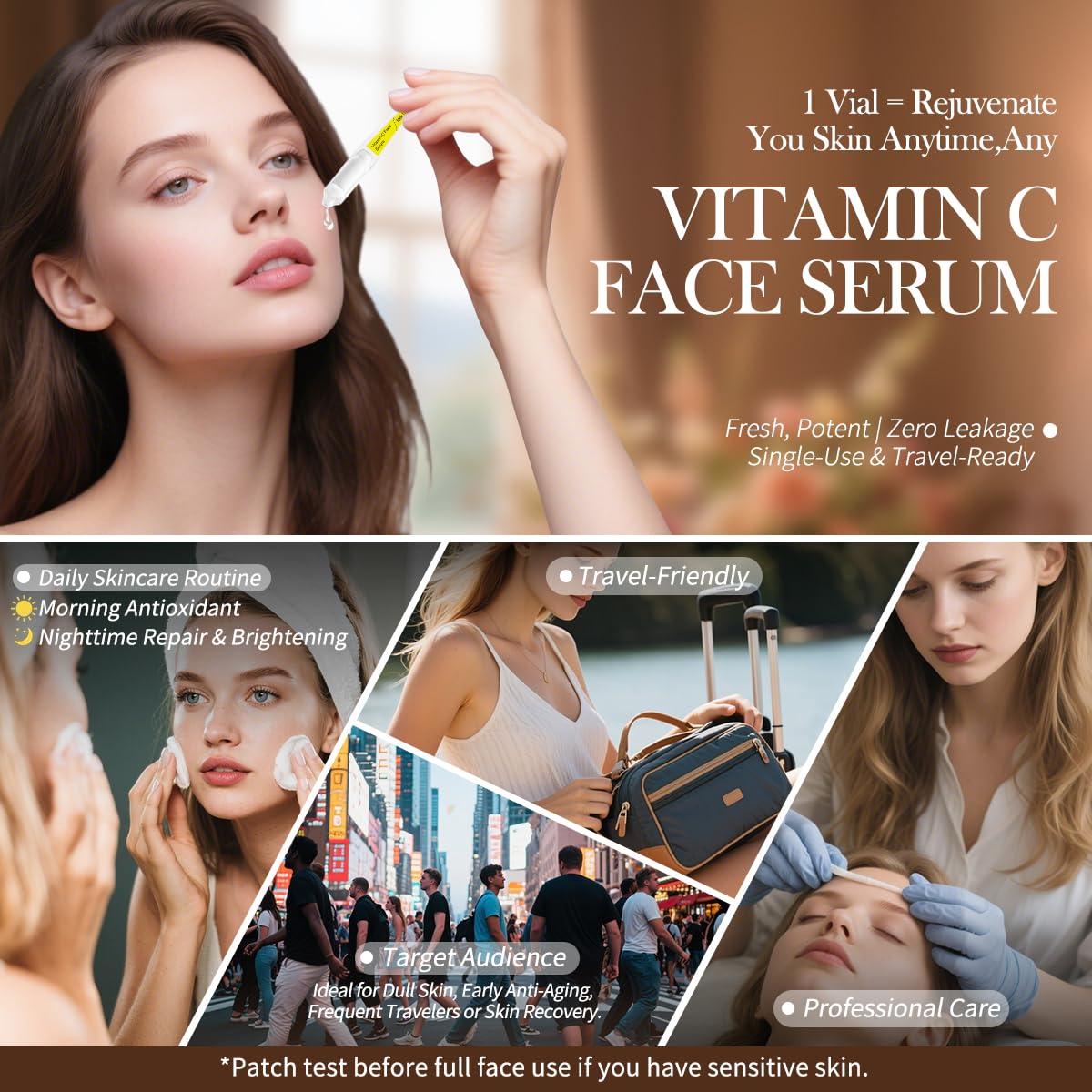 Vitamin C Face Serum with Glutathione, 4D Hyaluronic Acid & Aloe Vera – Lightweight Brightening & Hydrating Ampoule for Daily Skincare, Dark Spots, Sensitive Skin Friendly - 15 Ampoules (1ml each)
