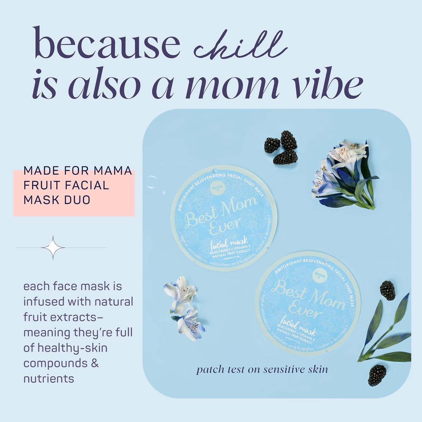SpaLife Made for Mama Facial Mask Duo – Antioxidant Rejuvenating & Soothing Anti-Aging Facial Sheet Masks – Face Masks Skincare Set – Hydrating Face Masks – 10 Pack – Natural Fruit Extract Formulas