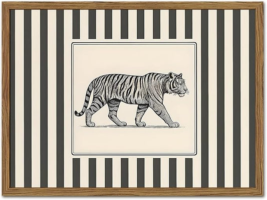 Vintage Tiger Wall Art Wildlife Wall Decor Pictures Black and White Stripe by YYNISPINWallArt
