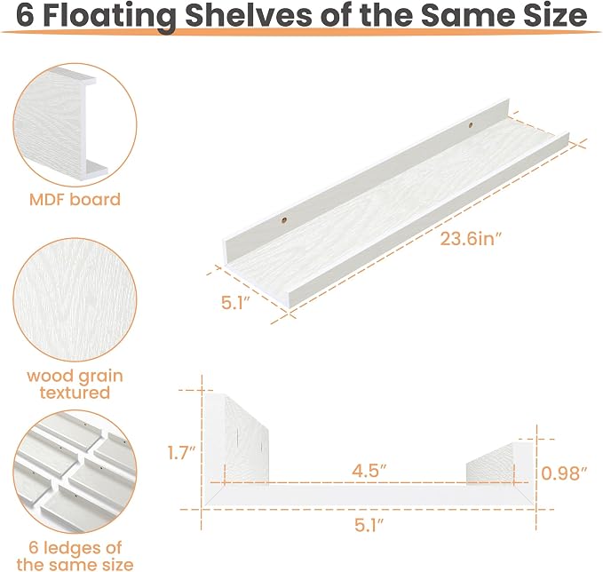 upsimples Floating Shelves for Wall, 23.6 Inch Shelves for Decor Storage Set of - Image 3