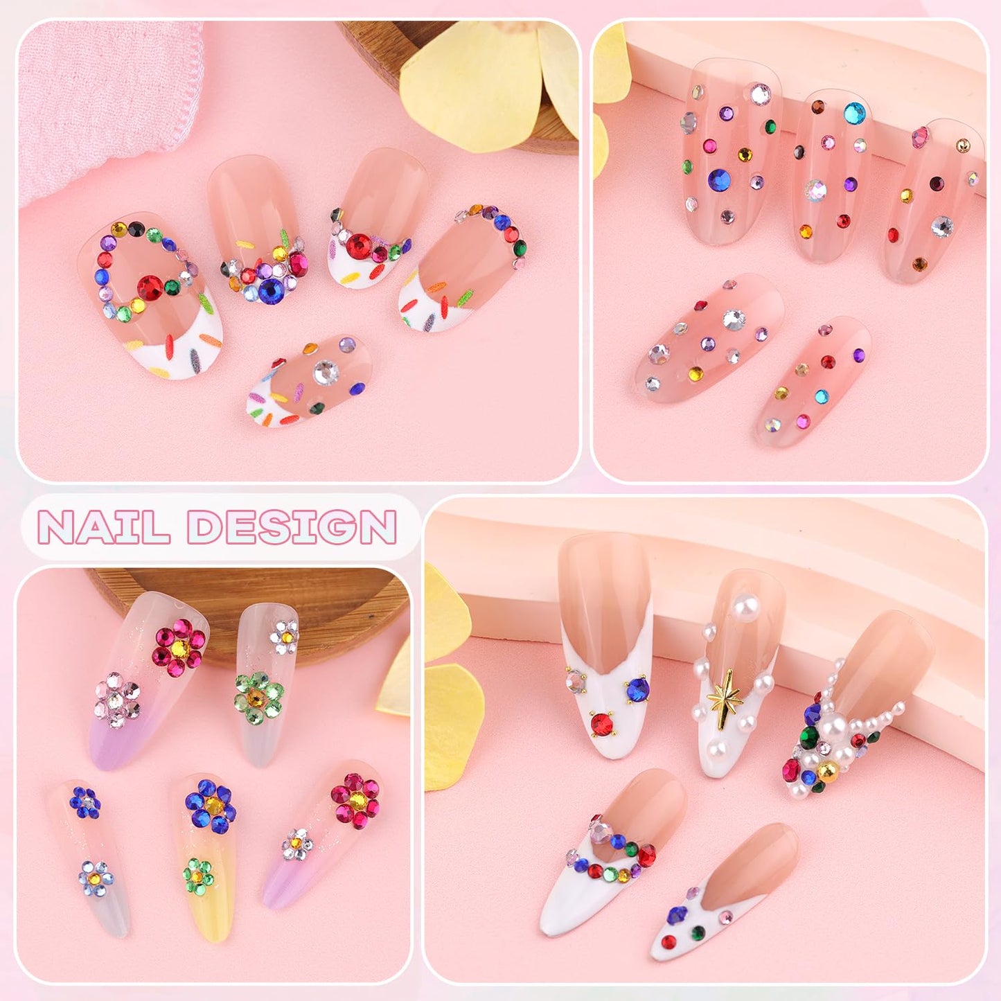 5000Pcs Small Resin Rhinestones for Nail Art with 15ML Rhinestone Glue, Colorful 2/3MM Flatback Bedazzling Gems, Nail Rhinestones and Gems Crystals Charms for Acrylic Tips Manicure Decor