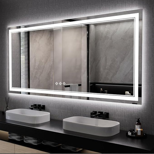 Big Bathroom Mirror, 84x40 Inch Gradient Front and Backlit Lighted Mirror by VanPokins-GlobalHighEndLEDBathroomMirrorBrand
