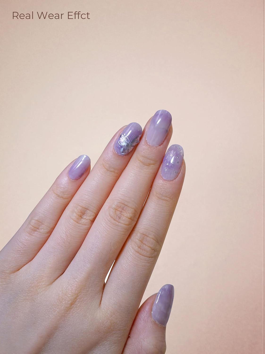 Pre Cured Gel Nail Strips - 44PCS Salon Quality Gel Nail Stickers - Long Lasting Polish Wraps for Women no UV Light Needed Easy Apply& Remove (Dreamy Purple）