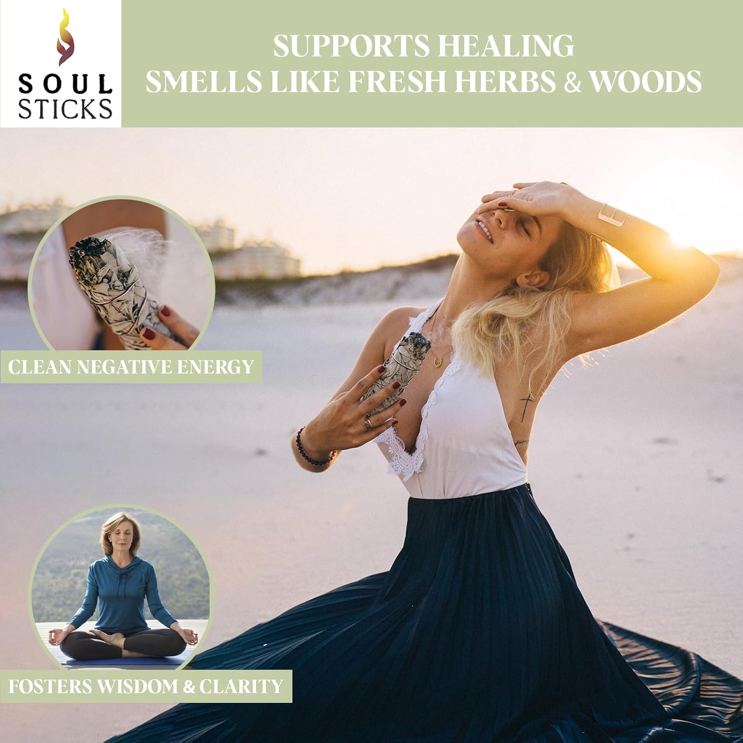 SOUL STICKS 9 Inch 6-Pack Organic California White Sage Smudge Sticks Bulk for Home Cleansing, Negative Energy Removal, Good Energy Meditation & Smudging Rituals | Pure Sage Bundles