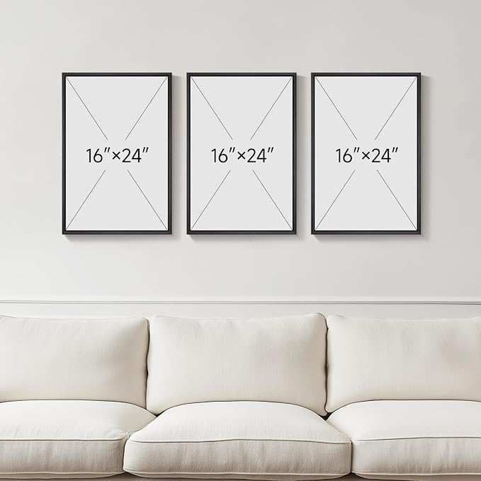 Framed Black and White Abstract Wall Art, 3 Piece Modern Canvas Prints - Image 3