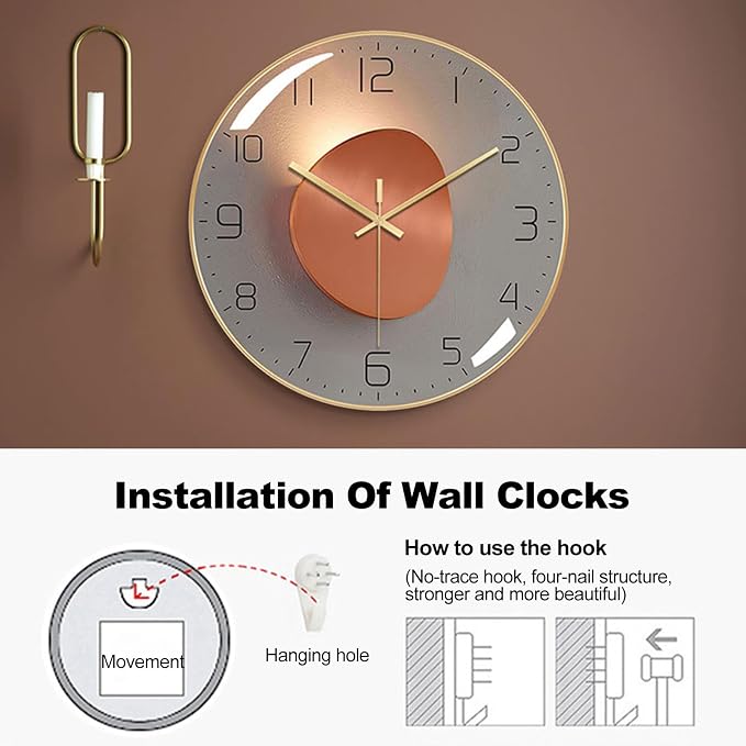Ergocar Silent Modern Metal Clock, Art Deco Clock, Suitable - Image 6