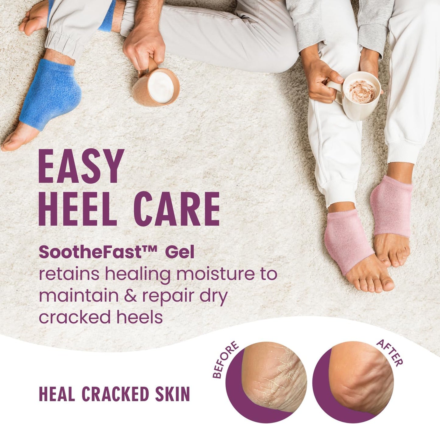 Dr. Frederick's Original Moisturizing Fuzzy Heel Socks - 2 Pairs - Cozy Gel-Lined Sleep Socks for Women & Men - Soothes Dry, Cracked Feet - Heel Repair - Relaxing Rose