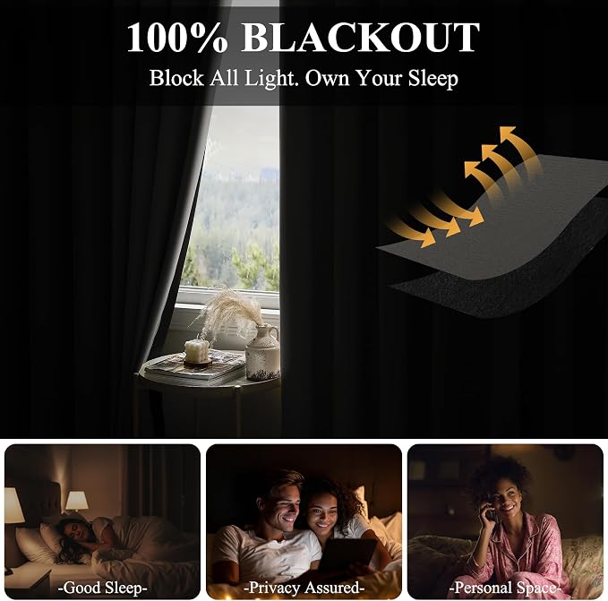 RYB HOME Full Blackout Curtain for Sliding Glass Doors, Thermal Insulated Extra - Image 3