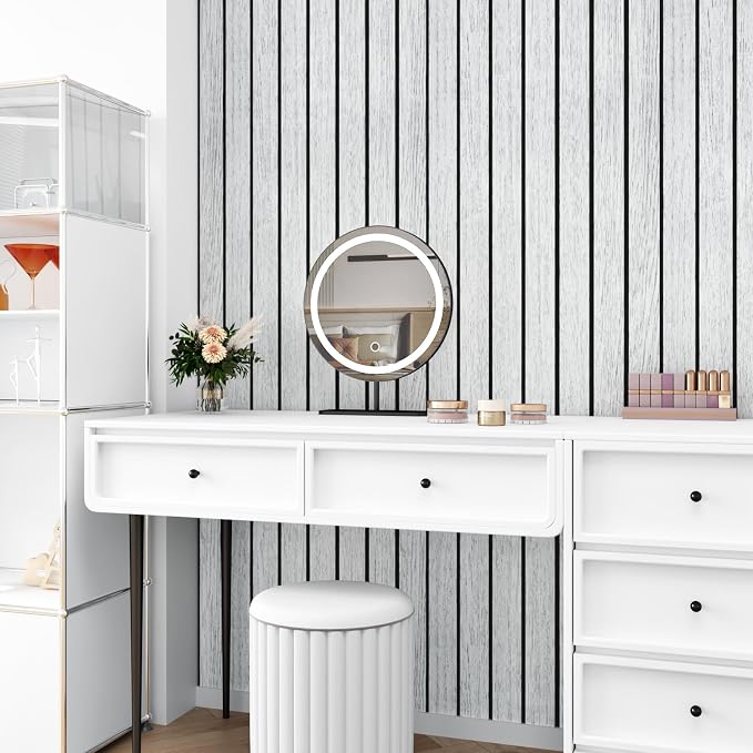 White/Grey Wood Panels for Wall Peel and Stick 3D Wood Slat Wall Panels 197"x - Image 7