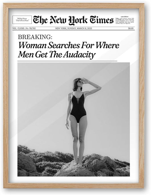 iHery Framed Trendy NewsPaper Wall Art, Large 16x20in Canvas Wall Art, Woman by iHery