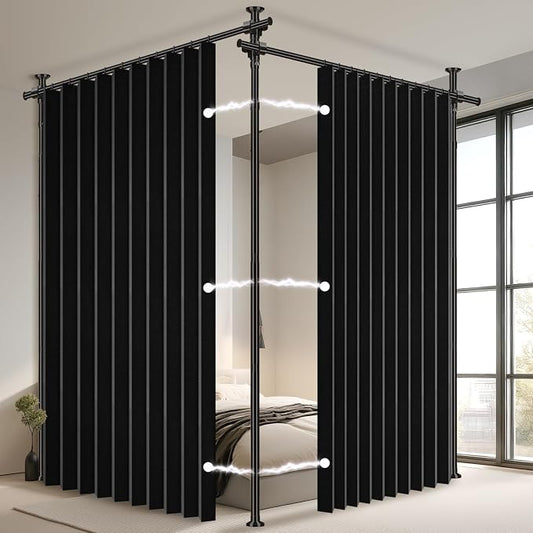 100% Blackout Room Divider Curtains Sets Black 2 Panels W100 x L96in No Drill by AJAZZ