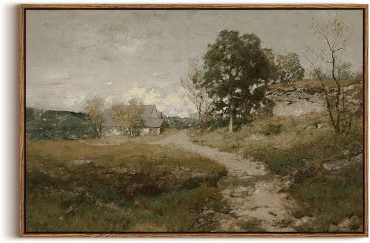InSimSea Framed Canvas Wall Art Vintage Decor, Vintage Countryside Landscape by InSimSeaArt