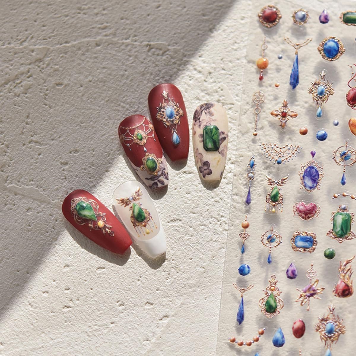 Jewels Nail Stickers for Nail Art 3D Necklace Pendant Jewels Gems Shaped Nail Decals Luxury Stickers for Nails Designs Self Adhesive Nail Art Supplies & Decorations for Women 1 Sheet