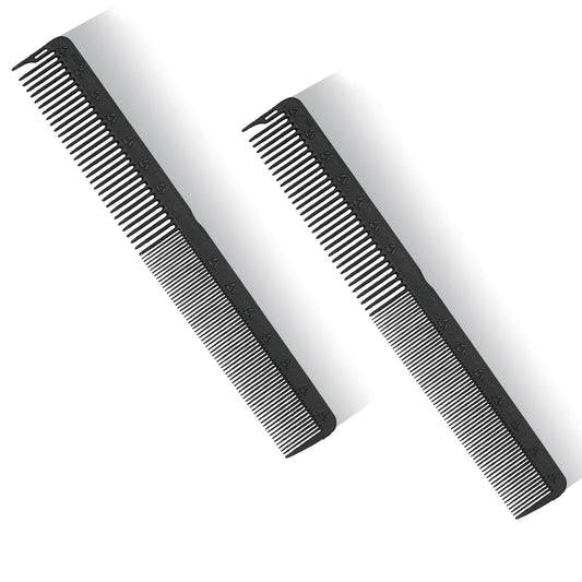 PERFEHAIR 2-Pack Professional Round Tooth Hair Cutting Comb - 7 Inch, Black Carbon Fiber Anti-Static & Heat Resistant, Durable Barber Combs with Fine & Wide Tooth for Precise Haircut for Men & Women