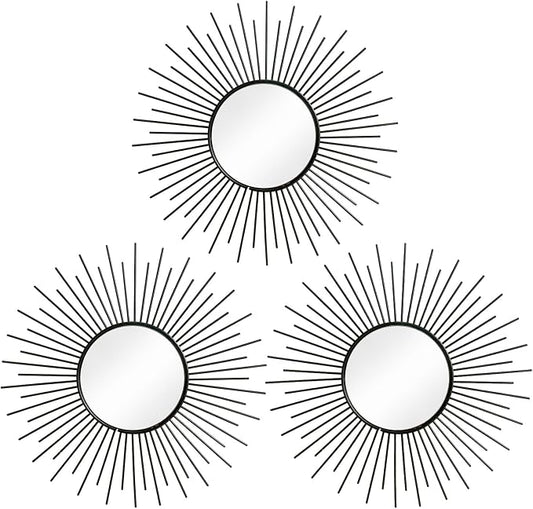 3 Pack Metal Mirrors for Wall Sunburst Wall Mirrors Home Décor Decorative by Uaussi