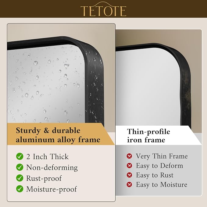 TETOTE 48 x 40 Inch Black Frame Mirror, Bathroom Vanity Mirror - Image 2