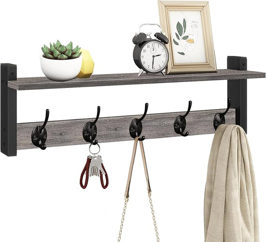 Homode Wall Hooks With Shelf, 24 Inch Coat Rack Wall Mount by Homode