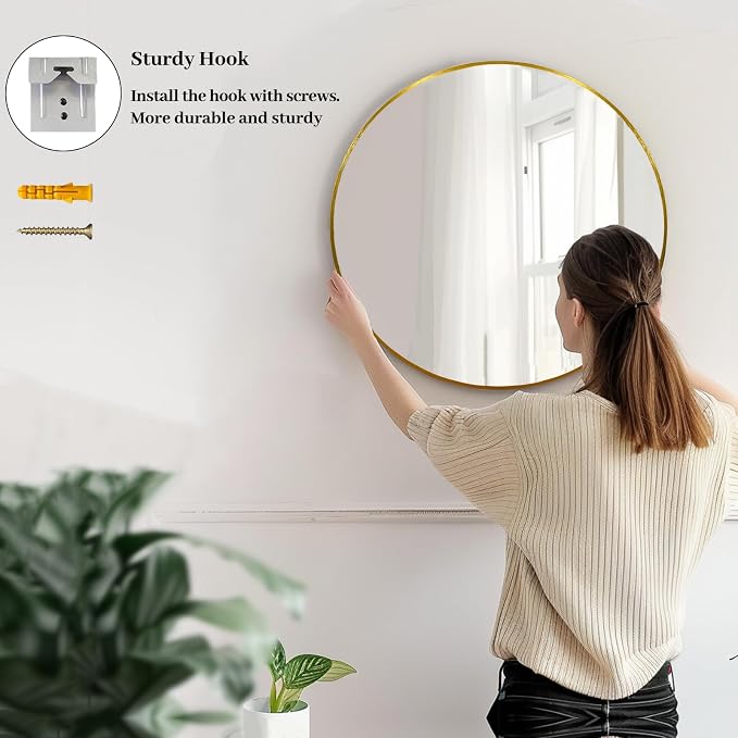 Sunniry Gold Round Mirror 30 inch, Large Circle Mirror, Round Wall Mirror - Image 5