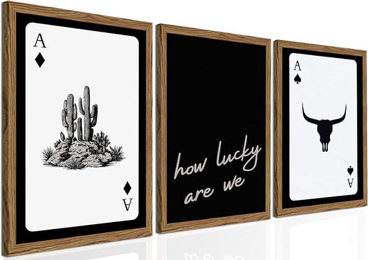 Western Wall Art Set of 3, Southwestern Cowboy Playing Card Wall Decor by TransformYourWallsElevateYourStyle