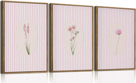KISSFOX 3 Piece Framed Wall Art Wildflowers Wall Decor Botanical Canvas Art by KISSFOX