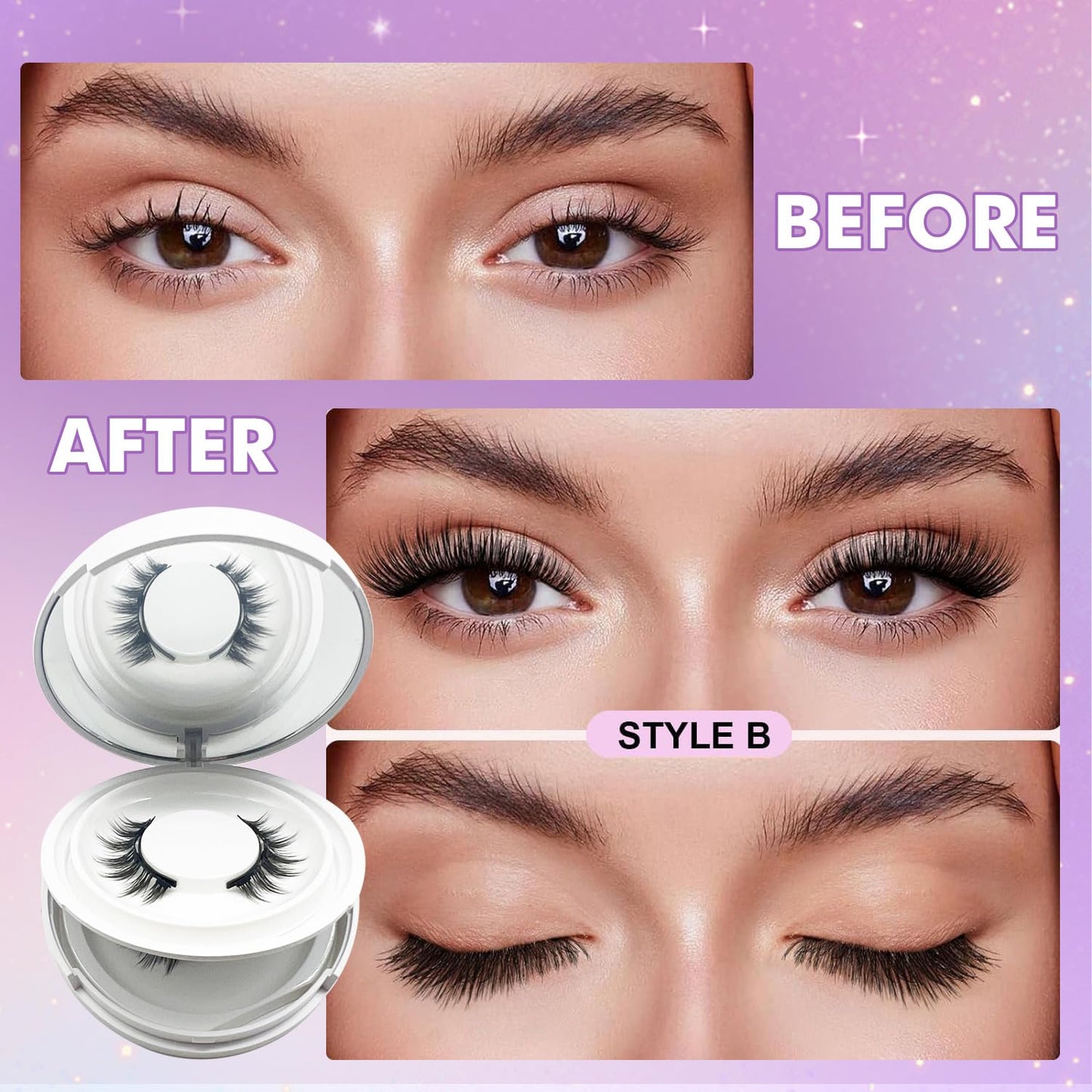 Elara Craft Magnetic Eyelashes with Applicator, Magnetic Eyelashes Natural Look,Reusable Magnet Lashes No Glue Needed Soft Lashes Kit(Simple+Simple)