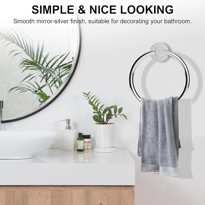 SetSail Towel Holder for Bathroom Wall 2 Packs Towel Ring Stainless Steel Heavy - Image 6