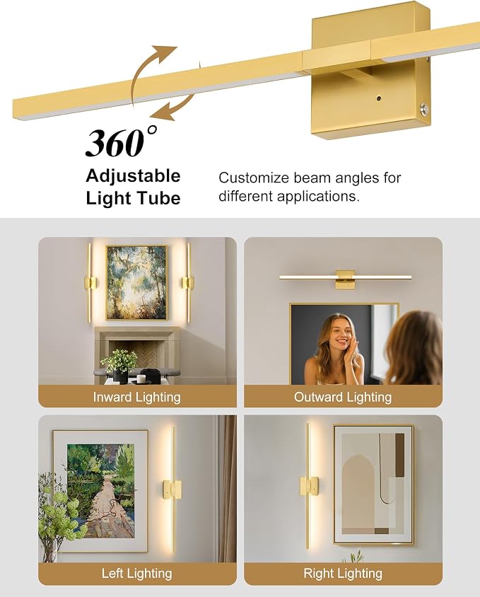 Rayogale 8000mAh Battery Operated Wall Sconce, 3000K/4500K/6000K Dimmable Gold - Image 4