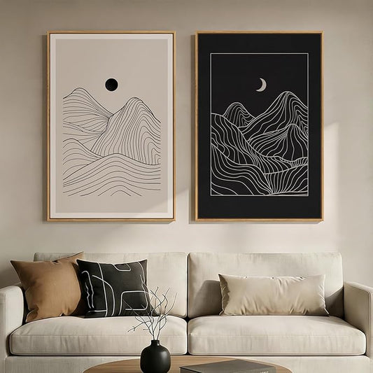 Large Framed Black and Beige Neutral Abstract Wall Art by Cuspin
