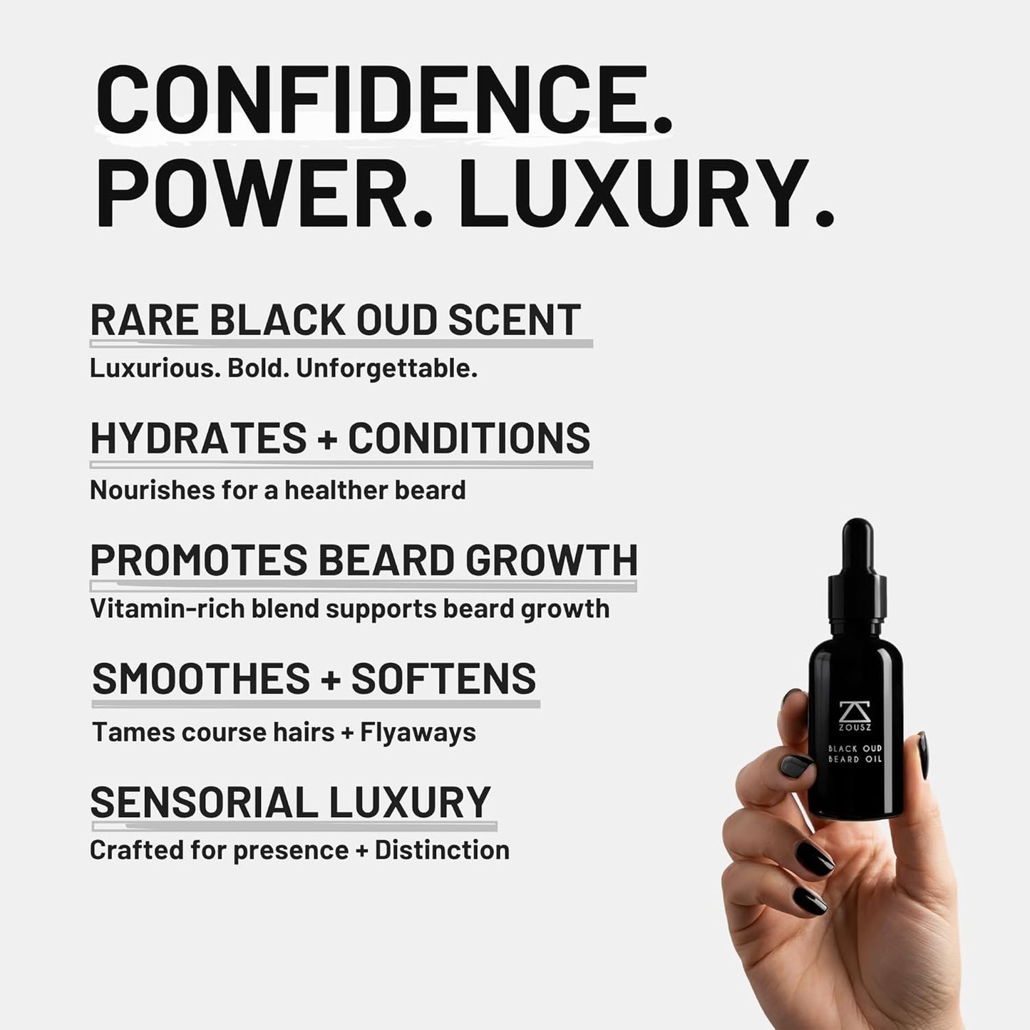Black Oud Beard Oil for Men – Natural Beard Growth Oil with Argan & Avocado Oils – Sandalwood Scent – Softens, Strengthens & Conditions Facial Hair – 30ml Bottle