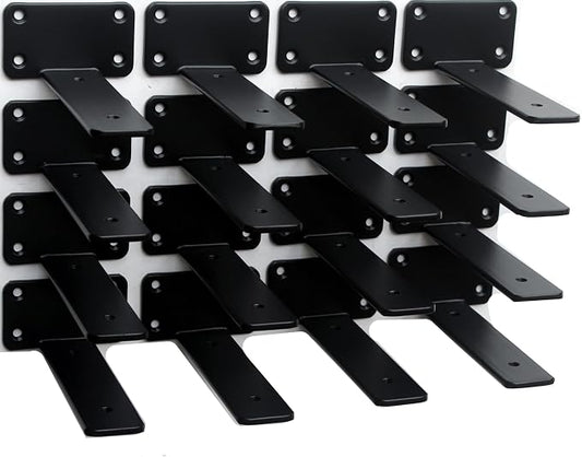 16 Pack - 6 inch Black Hidden L Shelf Bracket Iron Floating Shelf Brackets by MHMYDZ