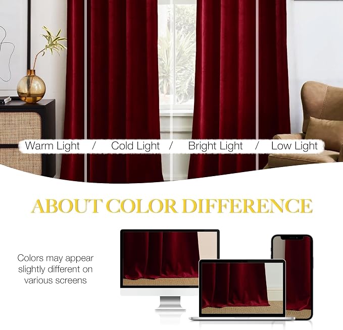 NICETOWN Christmas Red Velvet Curtains and Drapes 102 inches Long, Extra Long - Image 4