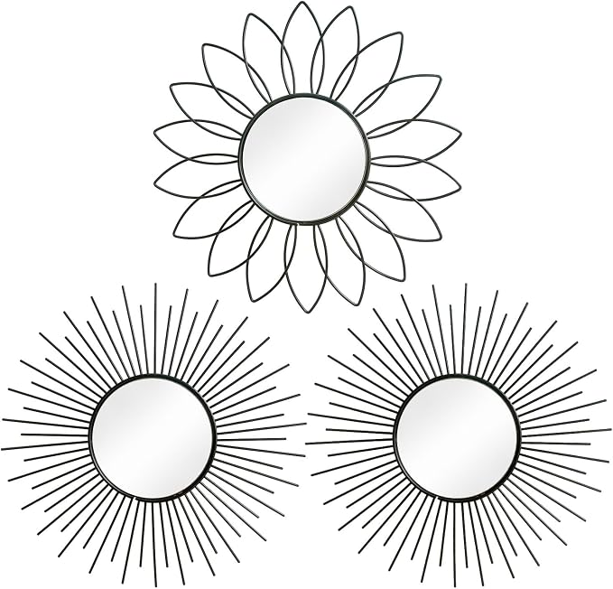 3 Pack Metal Mirrors for Wall Sunburst Wall Mirrors Home Décor Decorative by Uaussi