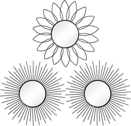 3 Pack Metal Mirrors for Wall Sunburst Wall Mirrors Home Décor Decorative by Uaussi